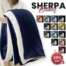 480 GSM Heavy Sherpa Fleece Blanket Soft Warm Bed Sofa Throw Weighted Blanket UK