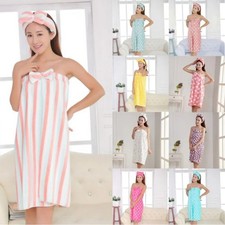 2Pcs/Set Womens Bath Towel+Headband Bathtub Shower Body Wrap Bathing Bathrobe UK