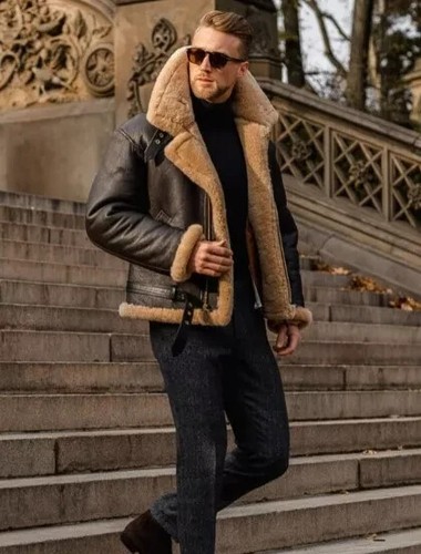 Men leather jacket raf aviator - jacket,