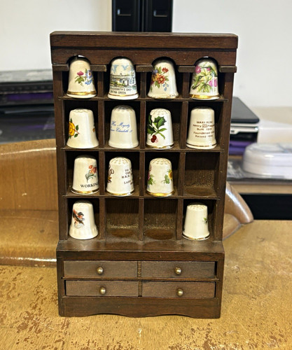 Wooden thimble display case - thimble,