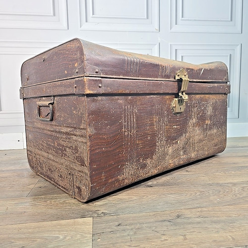 Vintage metal steamer trunk - vintage,