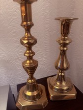2 Antique Brass Candle Stick Holders Pair large and smaller one