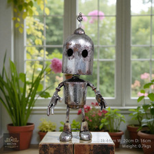 Large Reclaimed Metal Indoor Standing H: 44cm Roby Robot Rusty Garden Sculpture
