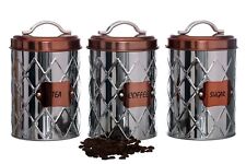 Vintage Copper Tea Coffee Sugar Storage Jar Canisters Set Air Tight Lid Set Of 3