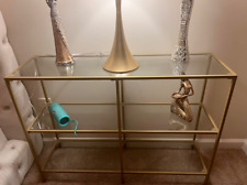 Glass Console Table Modern Gold Shelving Unit Side Metal Hallway Display Cabinet