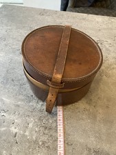 Antique Vintage Round Brown Leather Collar Box - store watches or jewellery