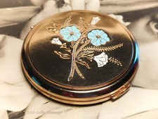 Stratton shiny gold tone blue flowers Powder Compact: Makeup Mirror-1l