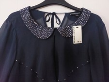 Warehouse Diamanté Collared Layered Blouse Size 14 