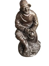 Heredities Cold Cast  Bronze Seated Fisherman  Fixing Net.