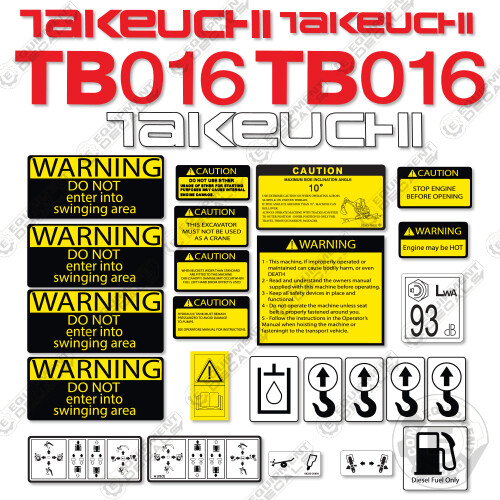 Fits takeuchi tb016 decal kit - tb016,