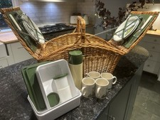 Picnic Hamper Wicker Basket 4 Person With Cutlery, Crockery And Some Storage