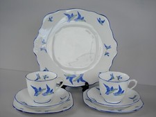 1930s Royal Albert "Wild Birds" Crown Bone China Plate, Cup, Saucer, Cake Plate