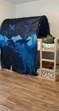 Ikea Kura Kids Bed Tent Blue Dinosaur Theme, With Hardware, Discontinued.