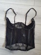Vintage Ann Summers Femme Fatale Black PVC & Sheer Lace Corset Size 36D WornOnce