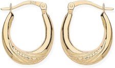 9ct Gold on Silver Oval Creole Hoop Earrings - Patterned