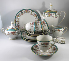 Old Tirschenreuth 1838, Trionan coffee service for 4 people 15 pieces turquoise, flowers