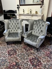 2 matching chesterfield Queen Anne high back wing back chairs CAN DELIVER 🚚🚚🚚