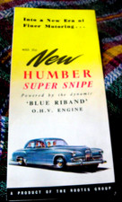 VINTAGE PAMPHLET AUTO CAR HUMBER SUPER SNIPE BLUE RIBAND OHV ENGINE UK c.1950