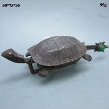 Rare Chinese Old Style Brass Carved Turtle Shape Lock and Key