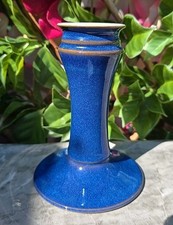 Denby Imperial Blue Candle Stick Holder 4¾" Metallic Blue Brown Border