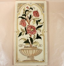 ANTIQUE POTTERY TILEs FRIEZE 2 x 6" TILES VICTORIAN CLASSIC URN c1890