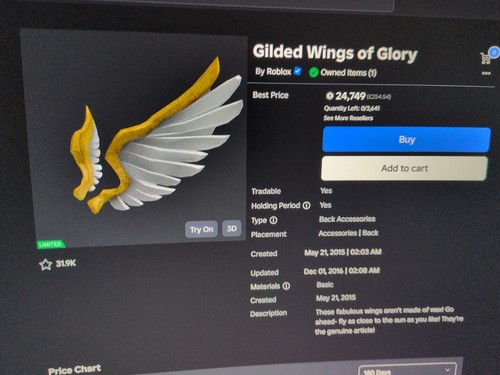 Roblox limited gilded wings - gilded,