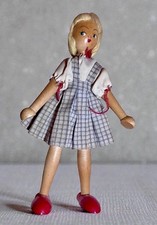 8.5” 1970s Vintage Traditional Polish Wooden Peg, Folk Art Doll. Export Label