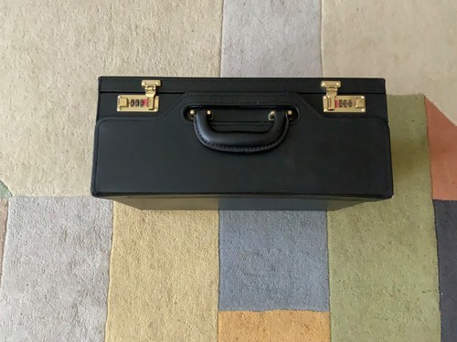 Black leather covered attache - leather,