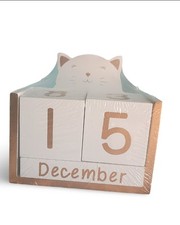 Cat Block Calendar Decorative Gift Wooden Perpetual 