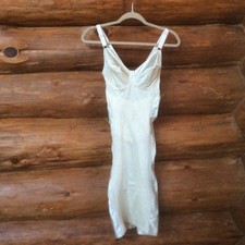 Vintage Crown-Ette Ivory 4423 Shaper Second Skin Satin Bra Full Slip Spandex 38C