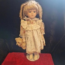 Leonardo Porcelain Doll “Kay” – Vintage Floral Dress with Teddy Bear