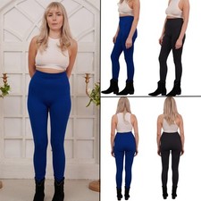 Womens Ribbed Stretchy Full Length Leggings Casual Elasticated Waist Soft UK