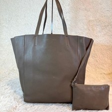 CELINE Phantom Cabas Tote Bag Greige Leather Used w/Pouch Authentic Used
