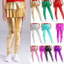 Kids Girls Pants Fitness Trousers Exercise Tights Culottes Dancewear Ruffled