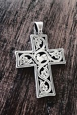 Retired James Avery LARGE Version Bird Flower Cross Pendant 16.2gr