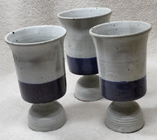3 Stoneware Pottery Goblets-unique base.