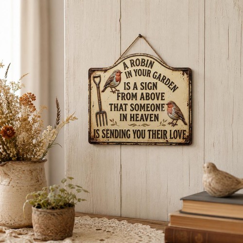 Robin wooden garden sign - wooden,
