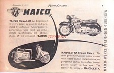 MAICO 'Maicoletta' Scooters & 'Taifun' Motorcycles ADVERT : Vintage 1955 Print
