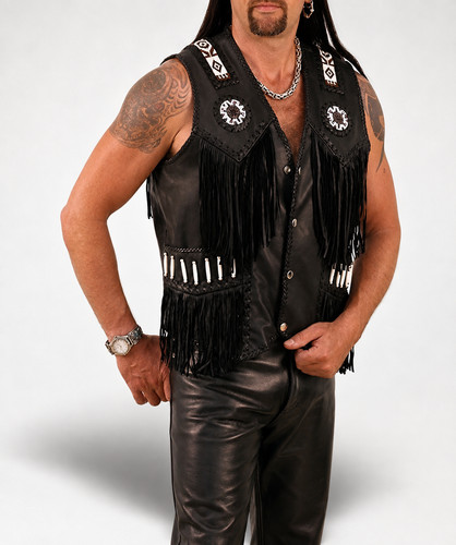 Men black suede leather vest - leather,