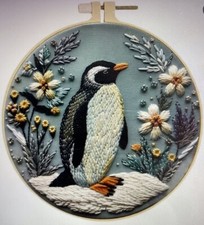 Embroider Kit - Cute Penguin 20cm Diameter with display hoop