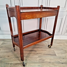 Retro Vintage Mahogany 2 Tier Drinks Trolley Tea Cart - Drawers / Castors Wooden