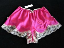 Deep Pink Satin French Knickers XL Ecru Lace Slinky Vintage Style Panties NEW