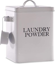 Laundry Powder Storage Tin with Scoop White Dishwasher Detergent Container | M&W