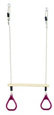 WOODEN TRAPEZE BAR WITH PURPLE GYM RINGS +ROPES FOR GARDEN SWINGS-BNIB- FREEPOST