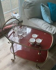 Vintage Brass Drinks Cocktail Bar Tea Hostess Trolley Cart Retro 1950s