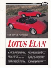 Lotus Elan M100 Series Sport Car Spec Sheet Fact Card