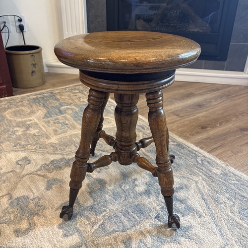 Antique oak piano stool with - oak, 4