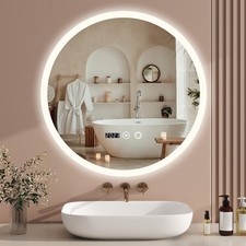Illuminated LED Bathroom Mirror with Light Round  Demister Touch Sensor Anti-fog