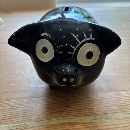 Black ceramic piggy bank money - piggy,