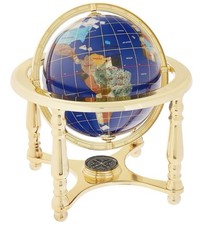 Lapis Ocean Gemstone 10inch Globe 4 Leg Stand With Compass BNIB